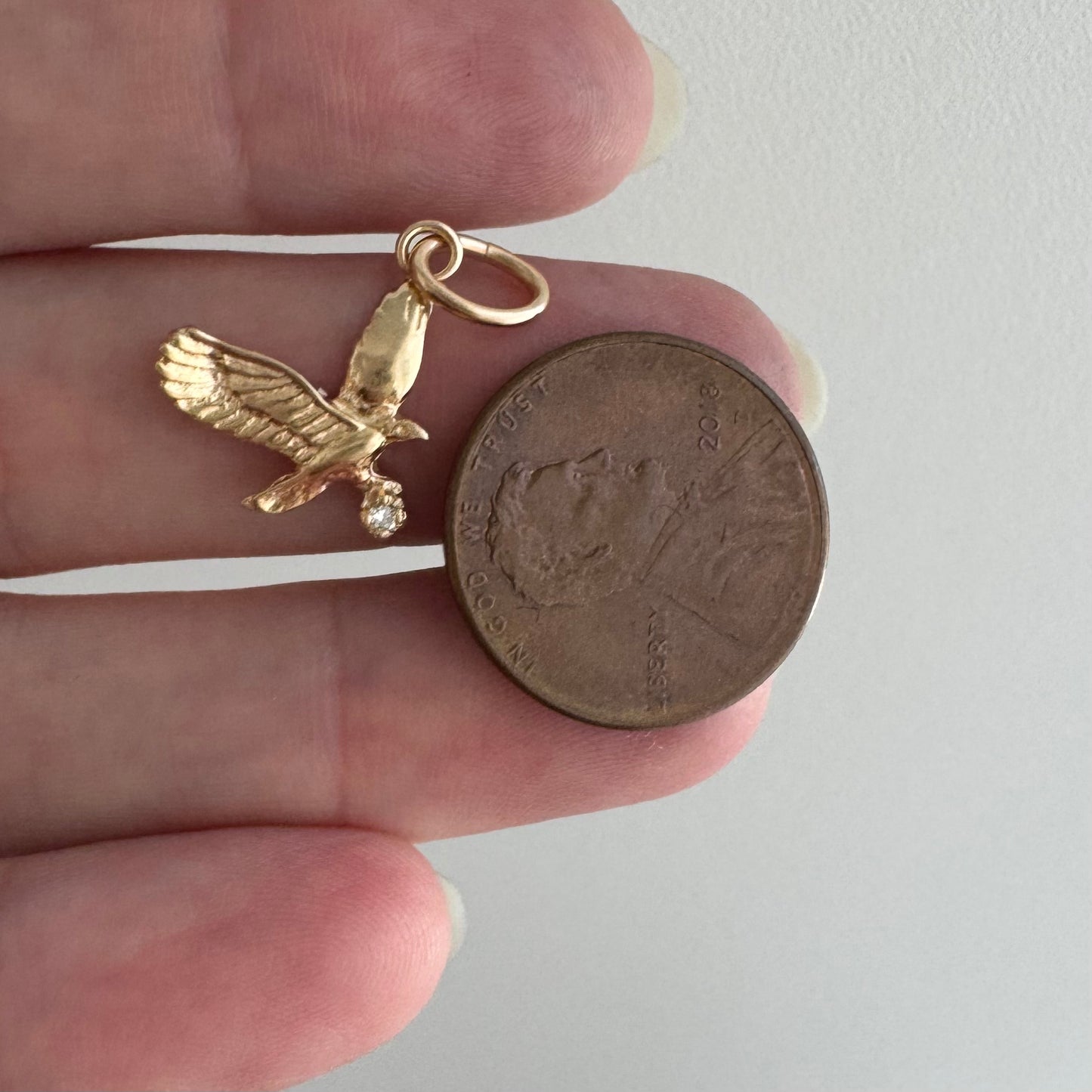 reimagined V I N T A G E // sparkly catch / 14k yellow gold bird in flight with a diamond prize / tie tack conversion pendant