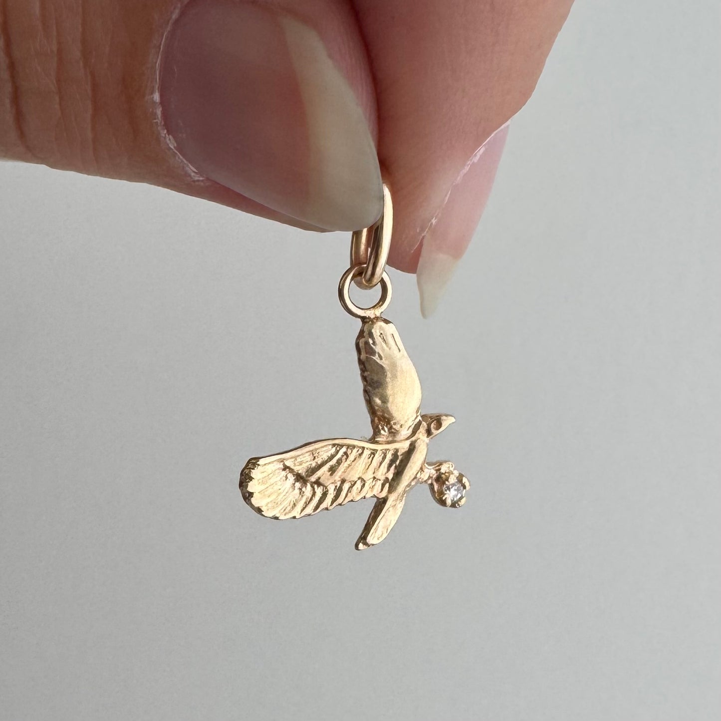 reimagined V I N T A G E // sparkly catch / 14k yellow gold bird in flight with a diamond prize / tie tack conversion pendant
