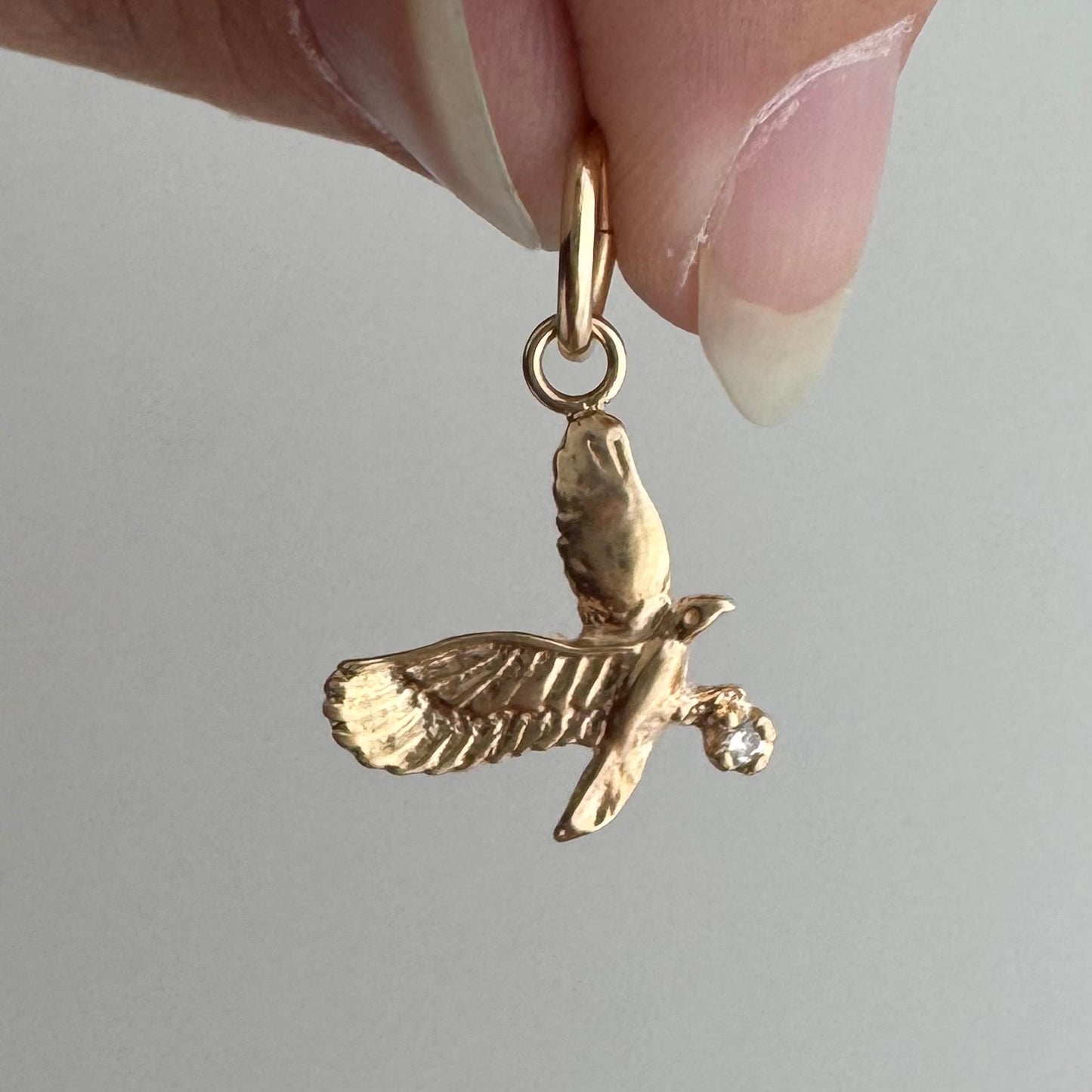 reimagined V I N T A G E // sparkly catch / 14k yellow gold bird in flight with a diamond prize / tie tack conversion pendant