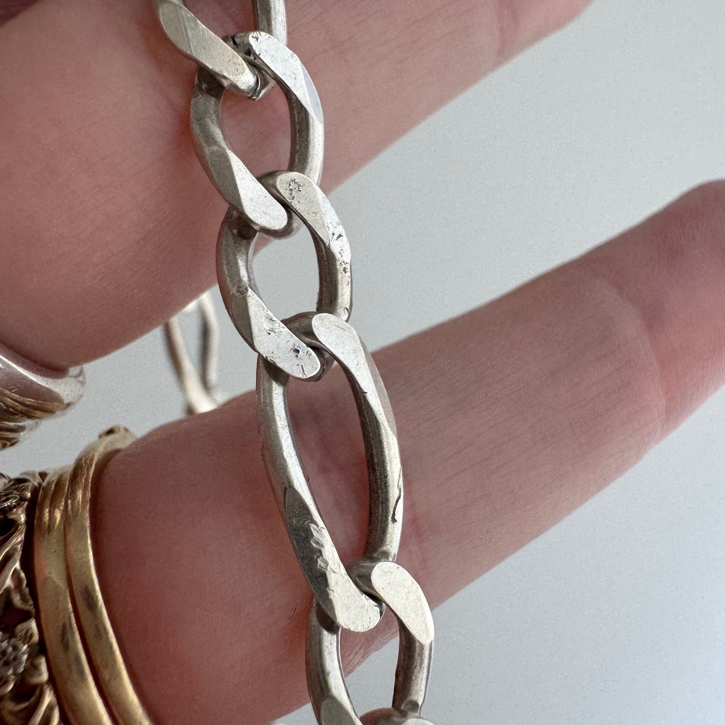 reimagined V I N T A G E // handcuff clasp / re-worked sterling silver figaro chain / 22.25", 33.7g