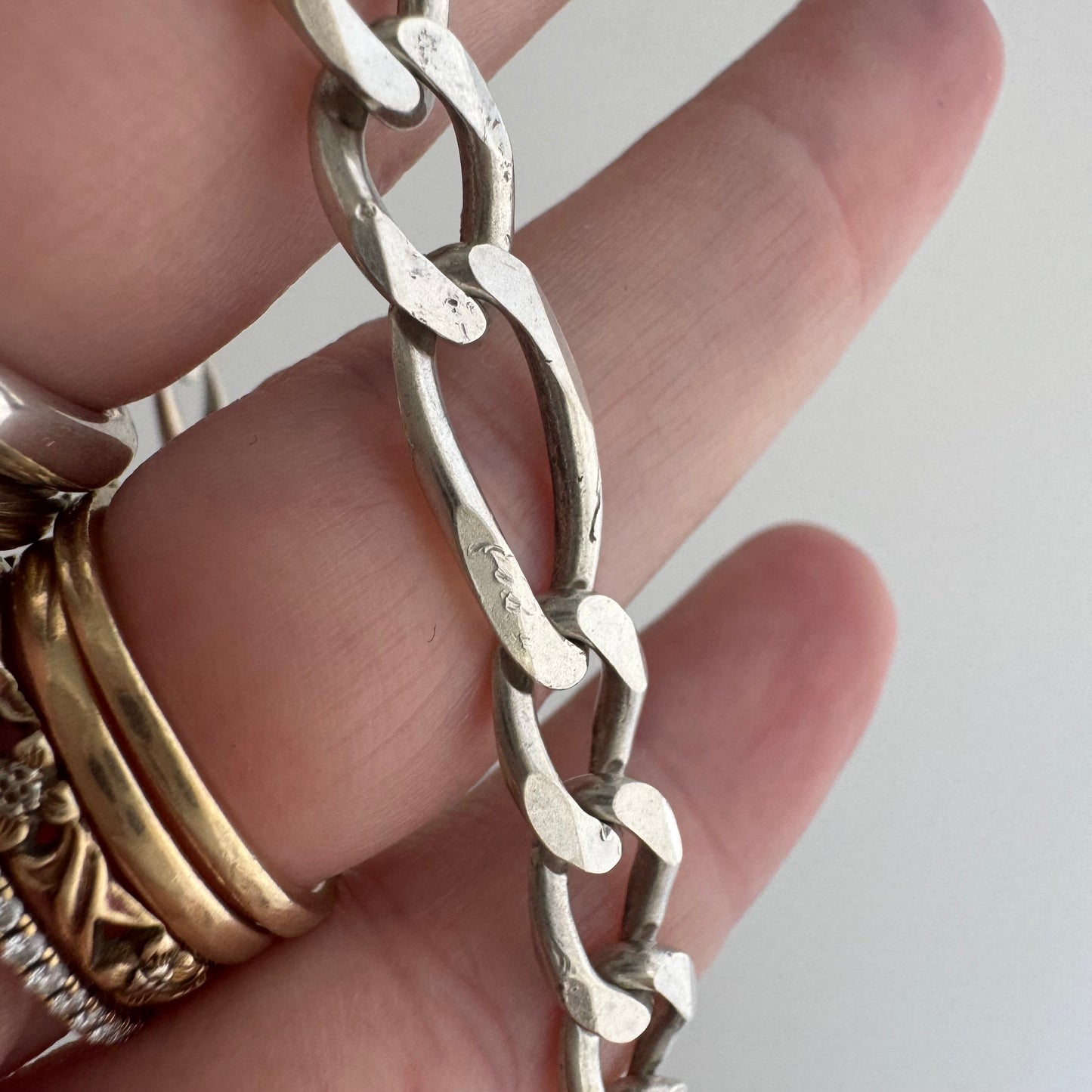 reimagined V I N T A G E // handcuff clasp / re-worked sterling silver figaro chain / 22.25", 33.7g