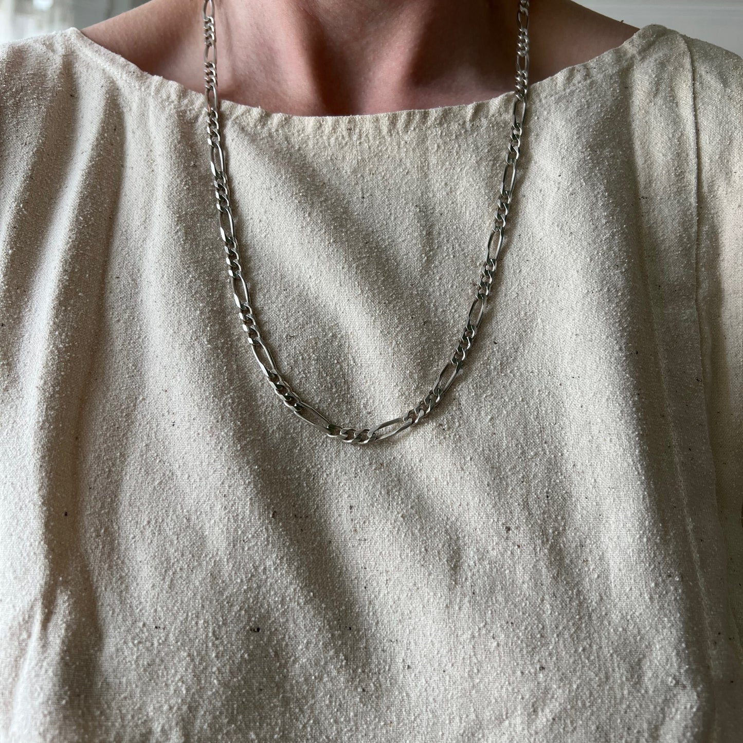 V I N T A G E // three to one figaro / Italy sterling silver figaro chain / 24.25", 26.7g