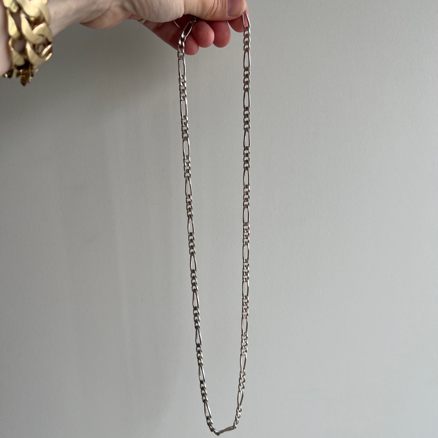 V I N T A G E // three to one figaro / Italy sterling silver figaro chain / 24.25", 26.7g