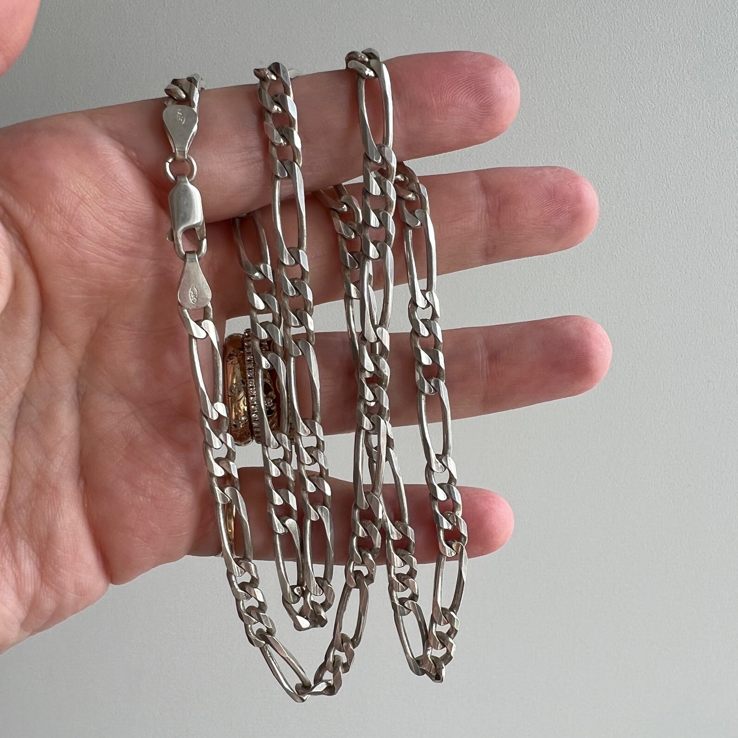 V I N T A G E // three to one figaro / Italy sterling silver figaro chain / 24.25", 26.7g