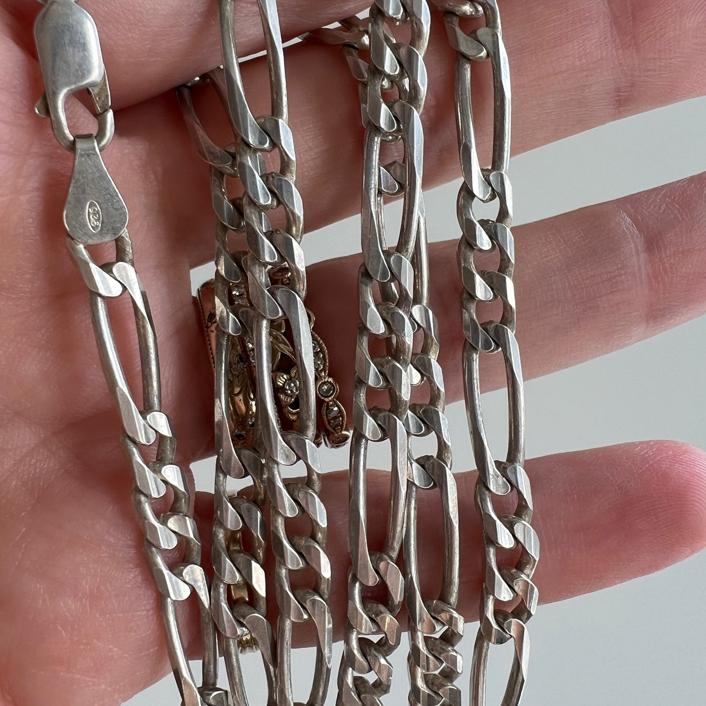 V I N T A G E // three to one figaro / Italy sterling silver figaro chain / 24.25", 26.7g