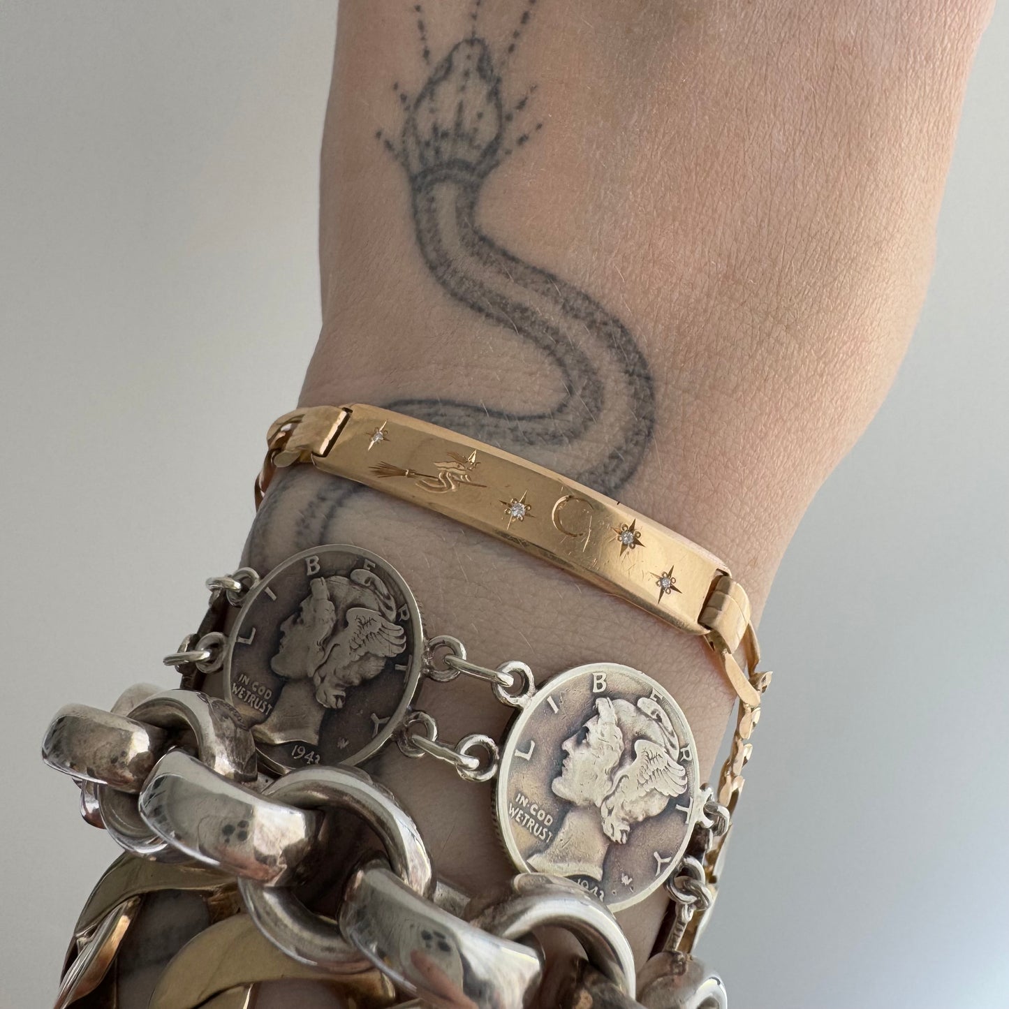 reimagined V I N T A G E // the best witch / 14k and diamond reworked ID bracelet / tiny 6",