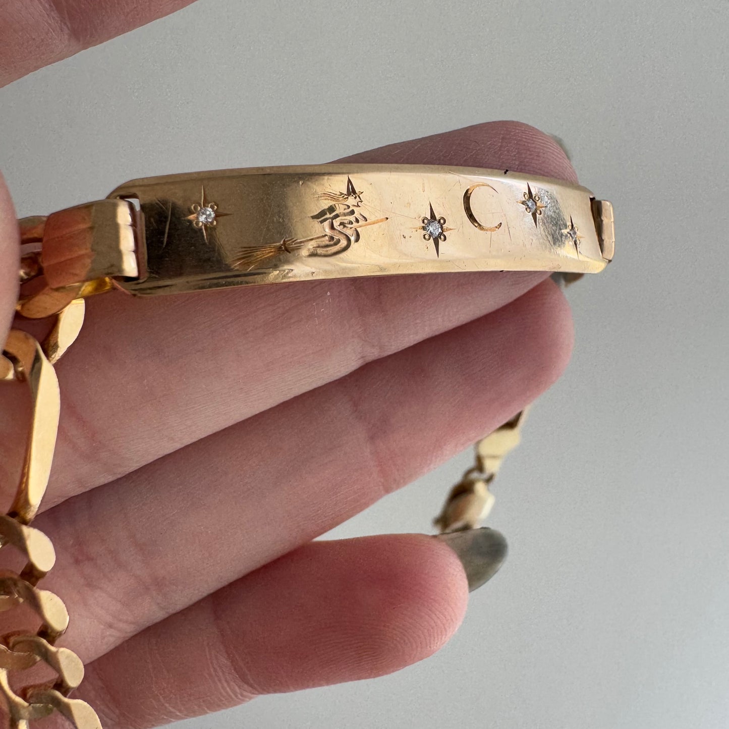 reimagined V I N T A G E // the best witch / 14k and diamond reworked ID bracelet / tiny 6",