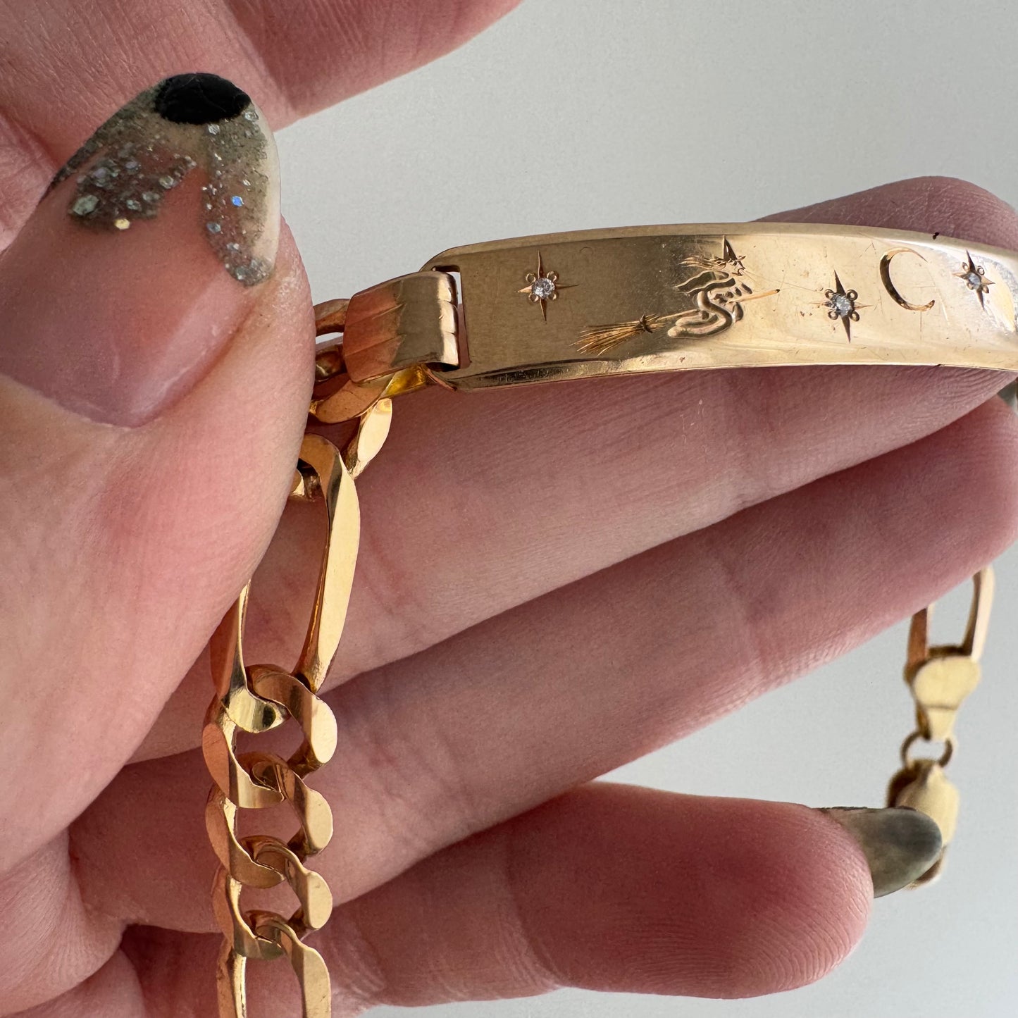 reimagined V I N T A G E // the best witch / 14k and diamond reworked ID bracelet / tiny 6",