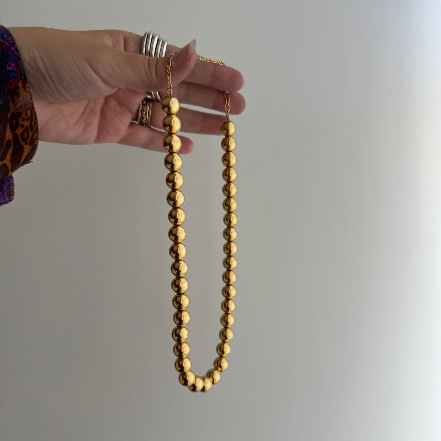 P R E - L O V E D // string of orbs / gold over sterling silver chunky bead necklace / 15.25" - 18.25", 40.5g