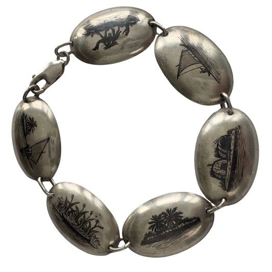 V I N T A G E // journey through Egypt / sterling silver souvenir bracelet / 7.5", 15.7g