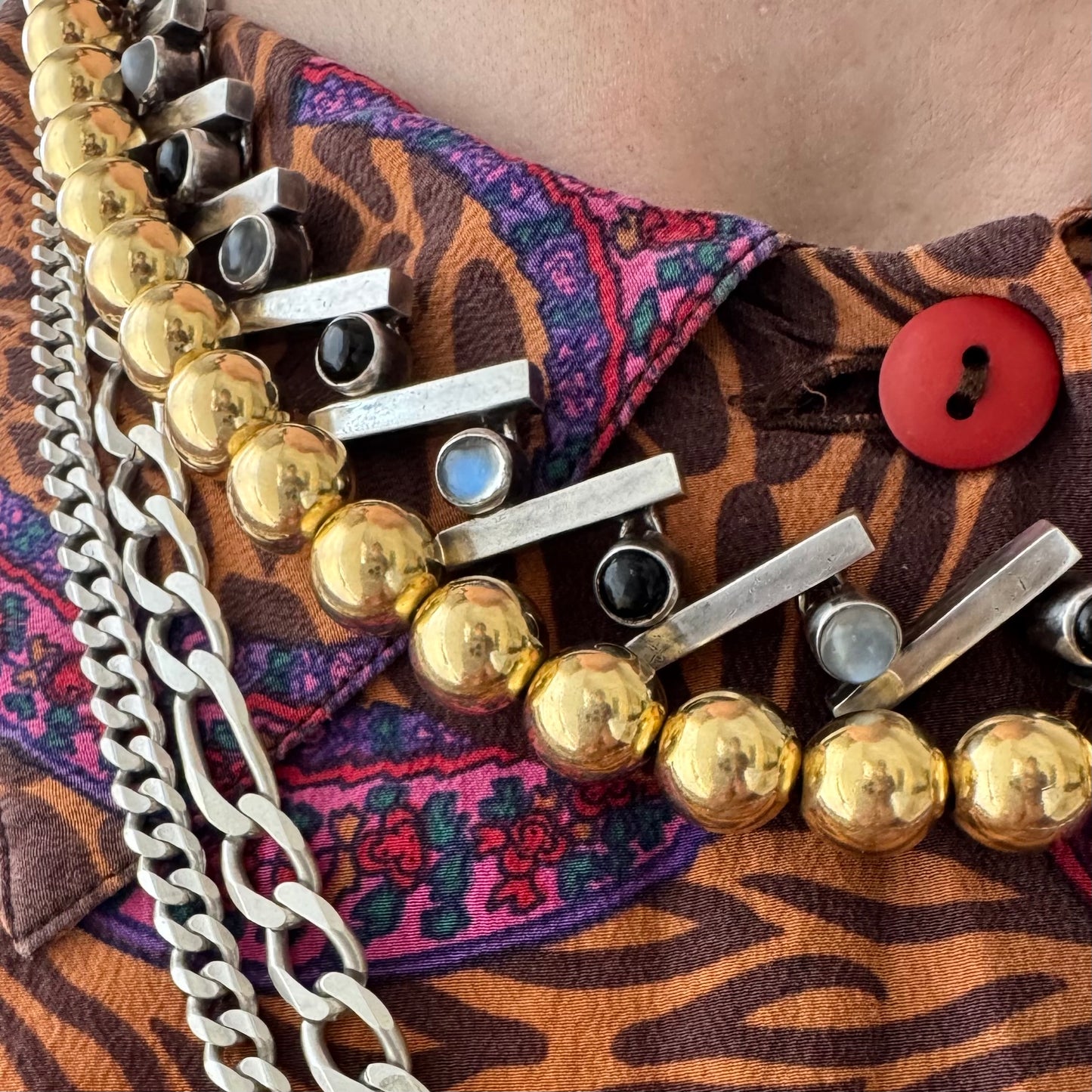 P R E - L O V E D // string of orbs / gold over sterling silver chunky bead necklace / 15.25" - 18.25", 40.5g