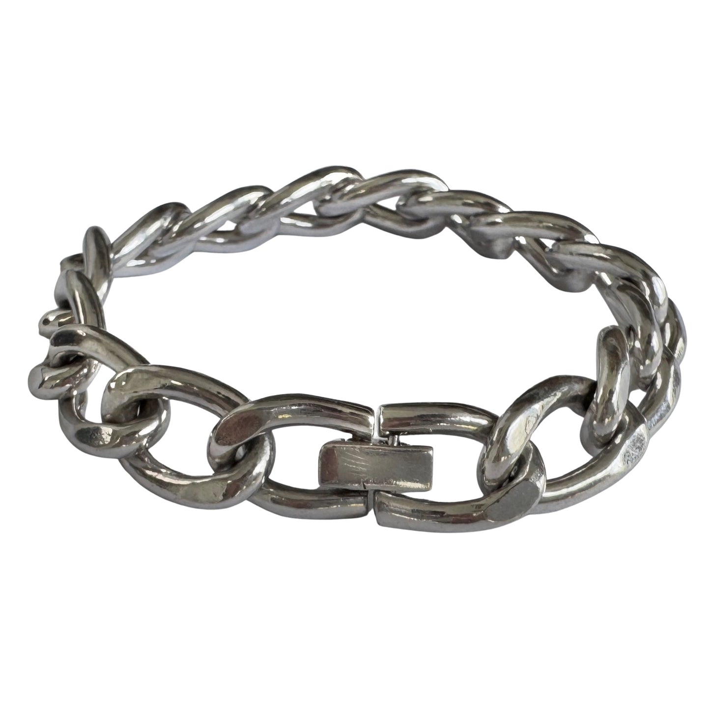 V I N T A G E // lovely links / sterling silver chunky wide oval curb chain bracelet / 7.5", 43.3g