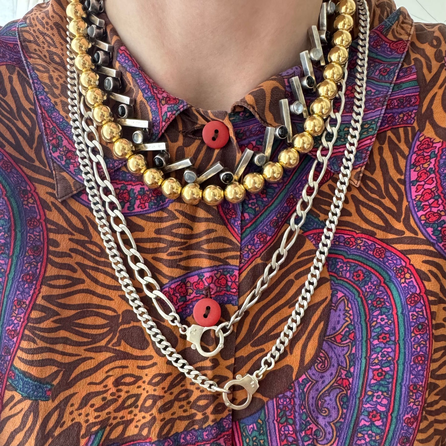 P R E - L O V E D // string of orbs / gold over sterling silver chunky bead necklace / 15.25" - 18.25", 40.5g