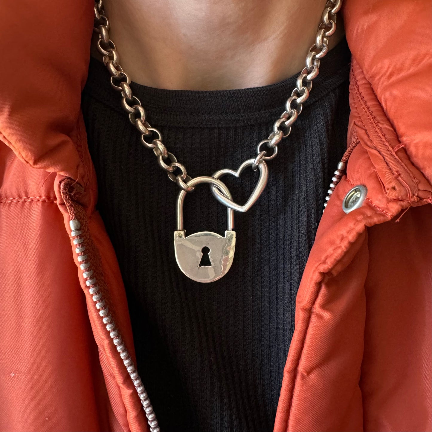 reimagined V I N T A G E // lock without a key / sterling silver chunky rolo chain with padlock clasp / 15.5" to 15.75" over 79g