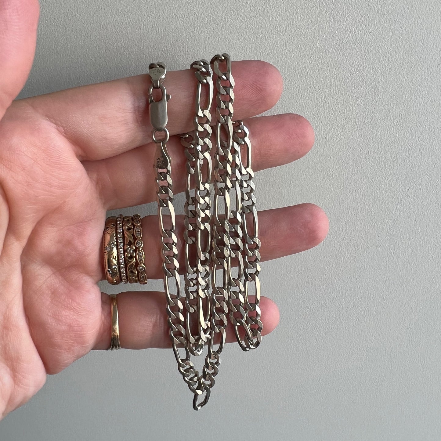 V I N T A G E // three to one figaro / Italy sterling silver figaro chain /20.5", 15.8g