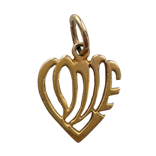 V I N T A G E // stylized LOVE / 10k yellow gold heart shaped love / a pendant