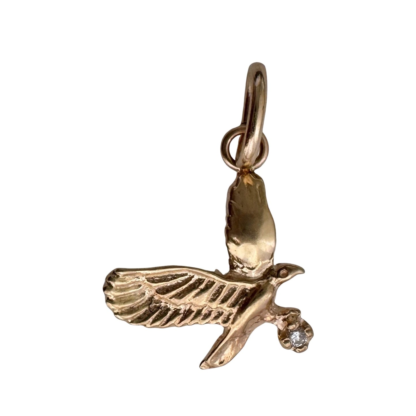 reimagined V I N T A G E // sparkly catch / 14k yellow gold bird in flight with a diamond prize / tie tack conversion pendant