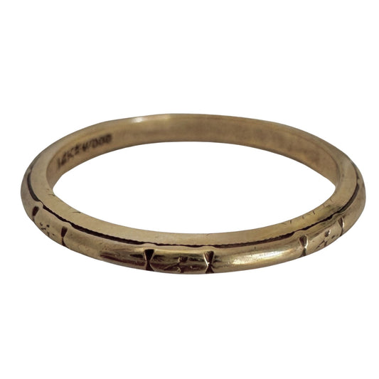 V I N T A G E // blooming pipe cut skinny donut / solid 14k yellow gold floral patterned thin eternity wedding band by JR Wood / size 6.25