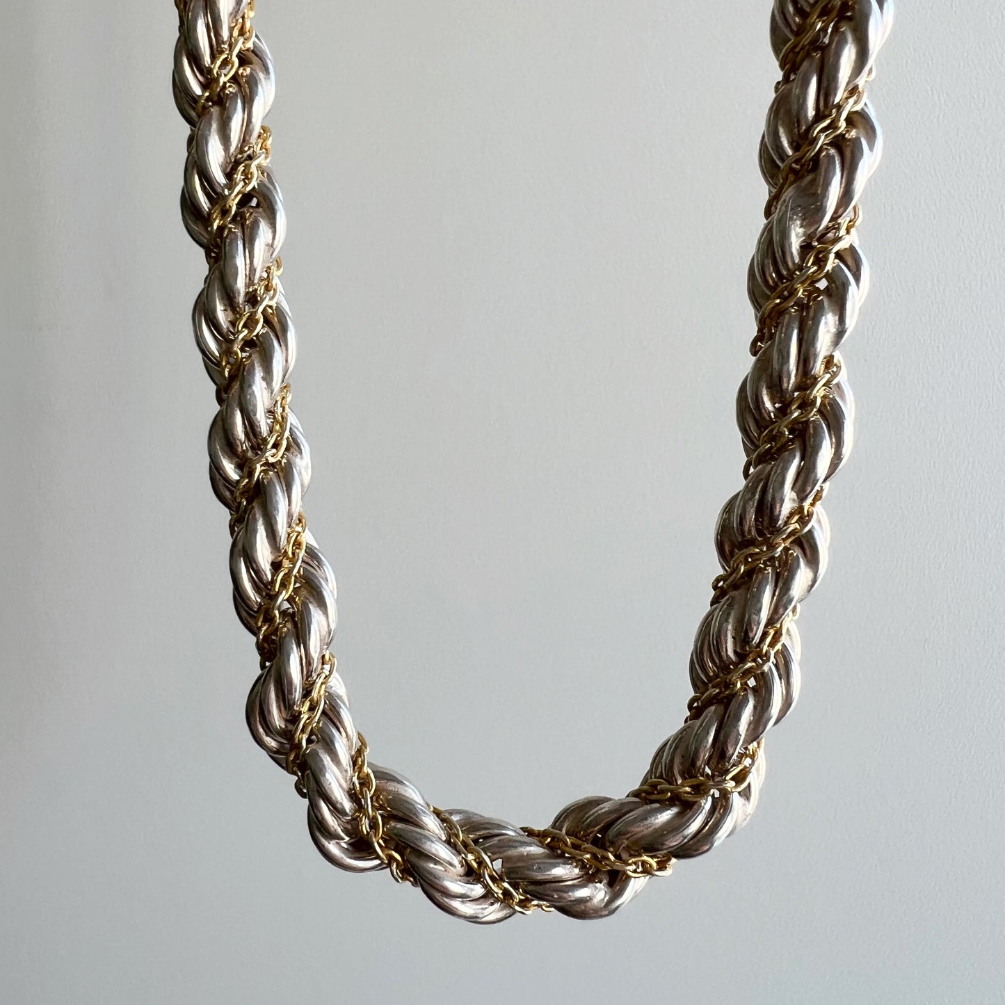 V I N T A G E // French twist / chunky sterling silver twisted rope and cable chain necklace / 17.5", 46g