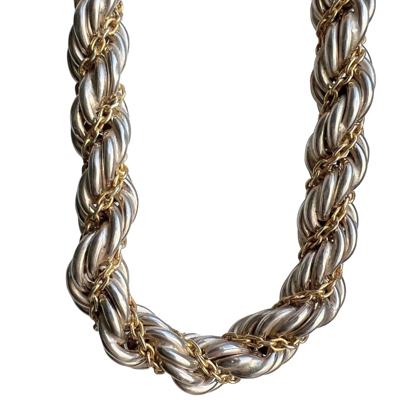 V I N T A G E // French twist / chunky sterling silver twisted rope and cable chain necklace / 17.5", 46g