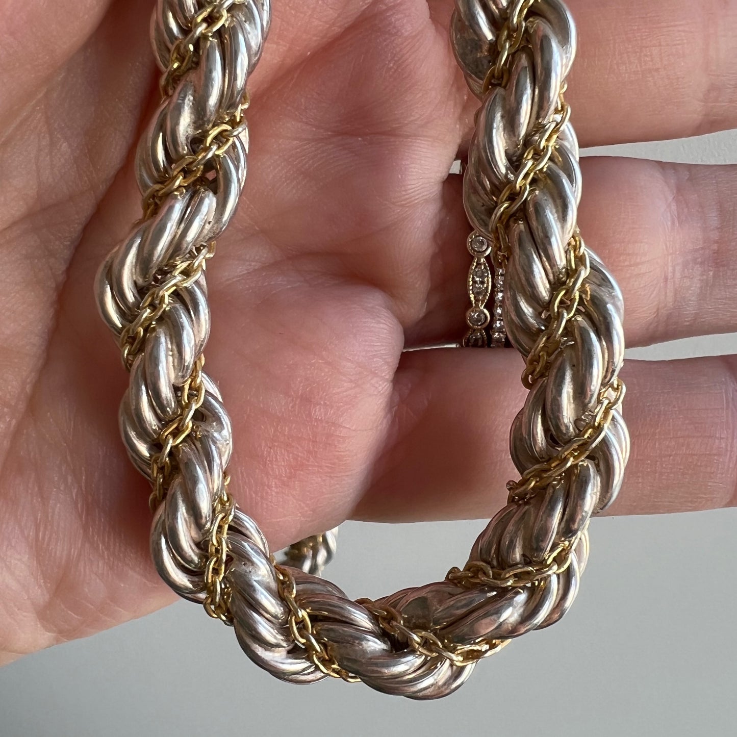 V I N T A G E // French twist / chunky sterling silver twisted rope and cable chain necklace / 17.5", 46g