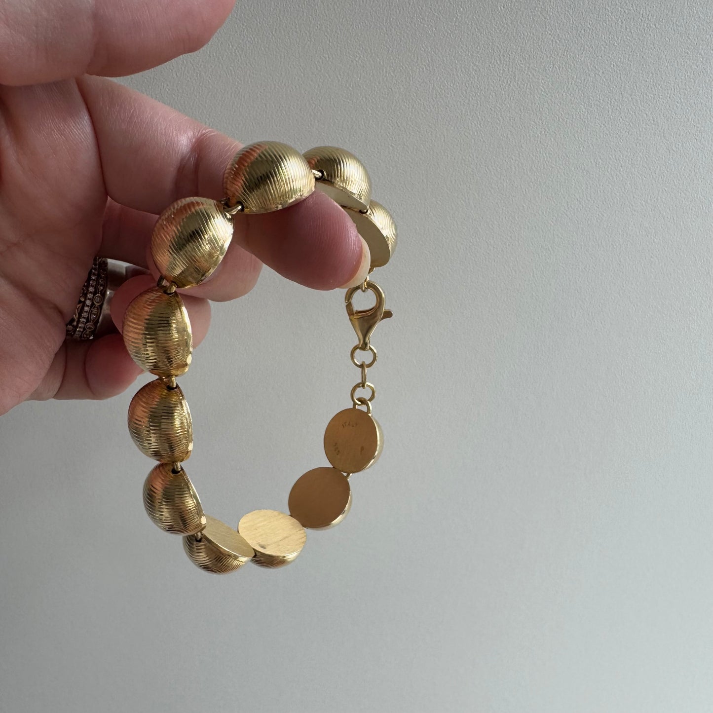 V I N T A G E // full moons / gold over sterling silver round link bracelet / 8"+, 25.3g