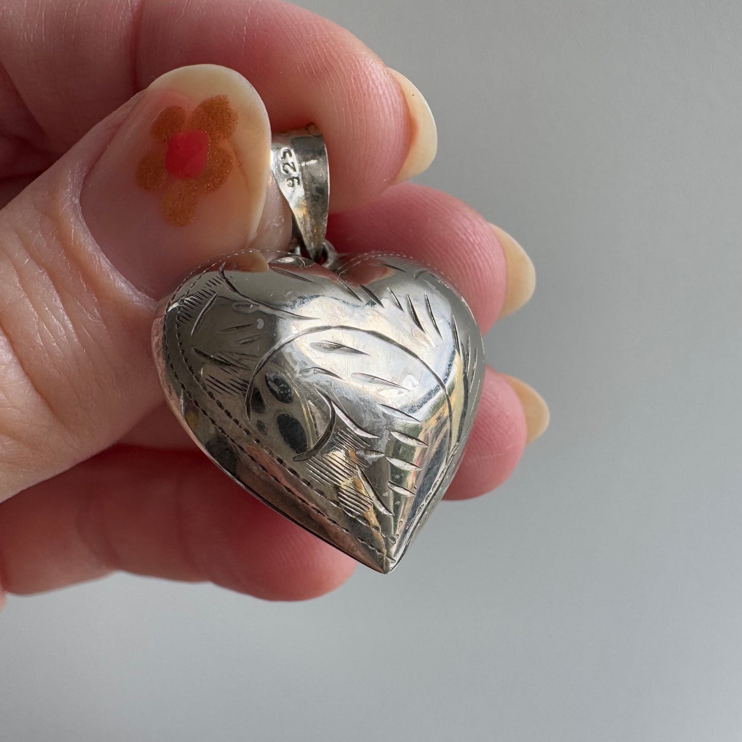 V I N T A G E // dented love / sterling silver puffy engraved heart / a pendant