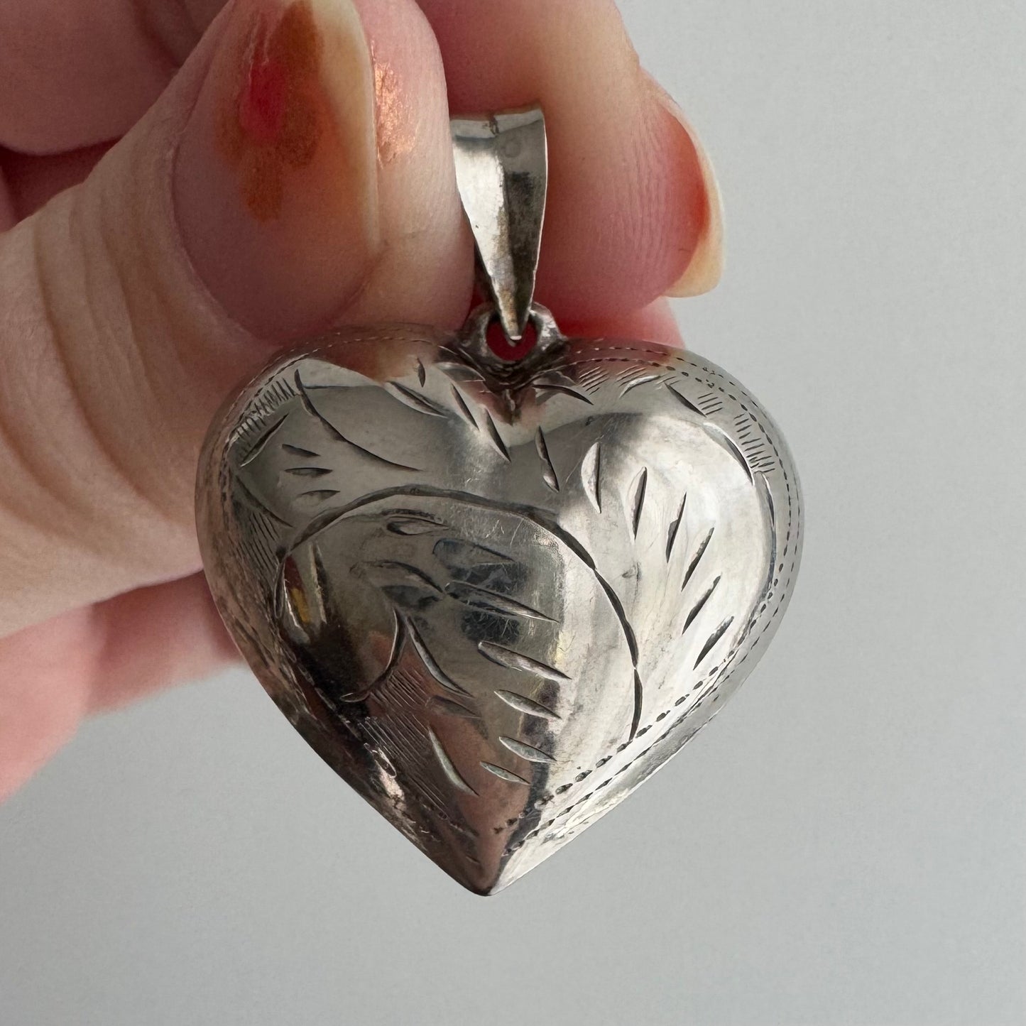 V I N T A G E // dented love / sterling silver puffy engraved heart / a pendant