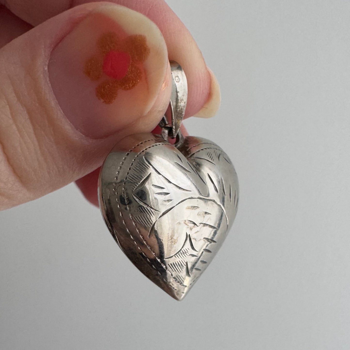 V I N T A G E // dented love / sterling silver puffy engraved heart / a pendant