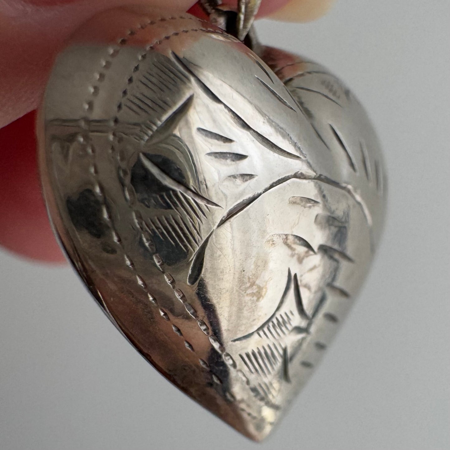 V I N T A G E // dented love / sterling silver puffy engraved heart / a pendant