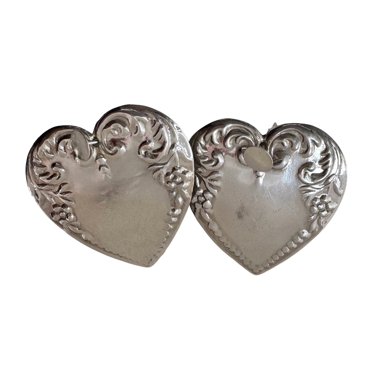 V I N T A G E // dynamic hearts / sterling silver repousse large and lightweight hearts / earring jackets