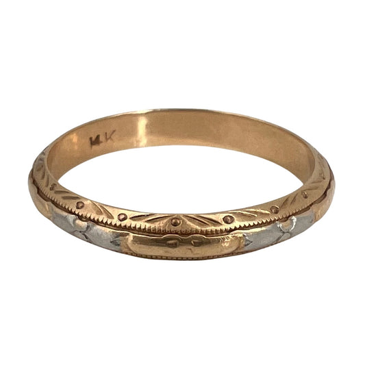 V I N T A G E // look closer / 14k yellow gold ring with white gold overlay / size 7 to 7.25
