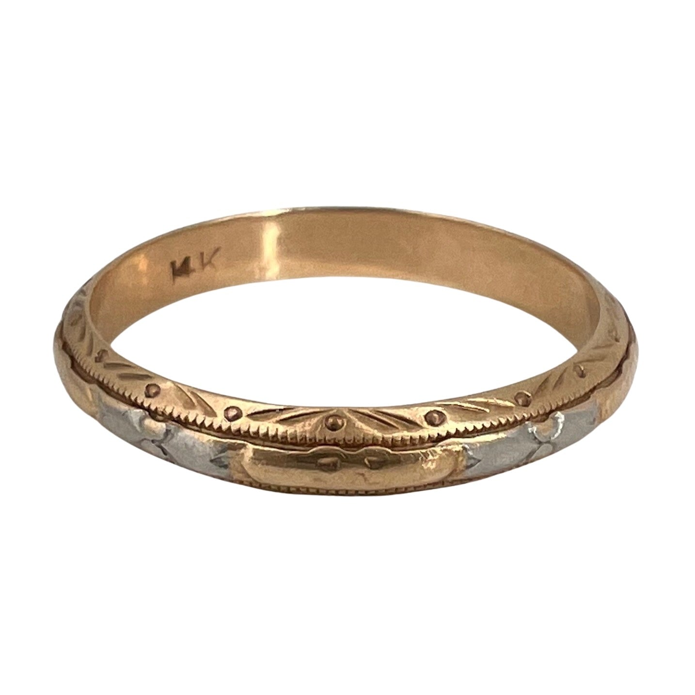 V I N T A G E // look closer / 14k yellow gold ring with white gold overlay / size 7 to 7.25