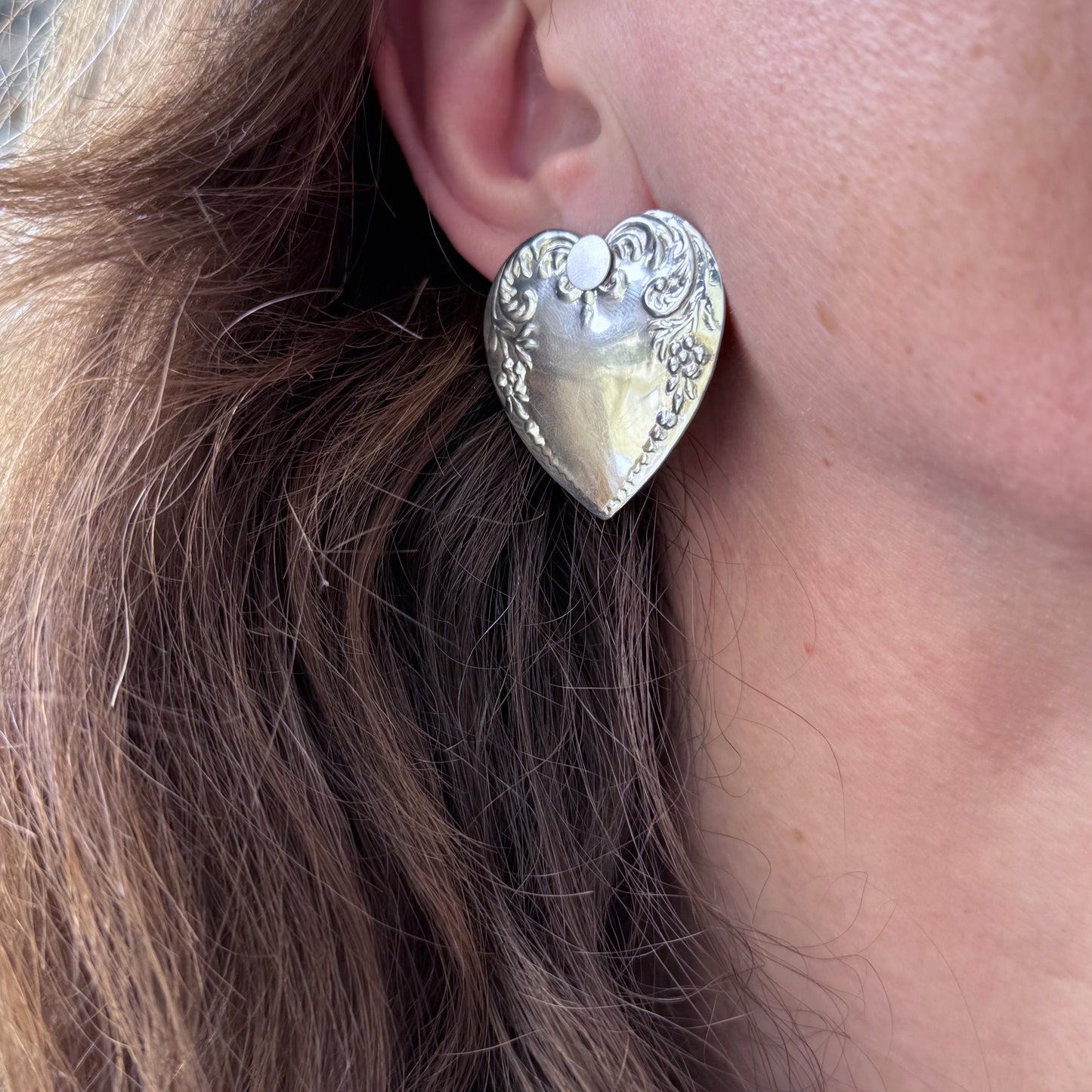 V I N T A G E // dynamic hearts / sterling silver repousse large and lightweight hearts / earring jackets