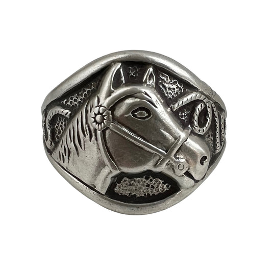 V I N T A G E // trading post equine / sterling silver Bell Trading post horse signet ring / size 6.5