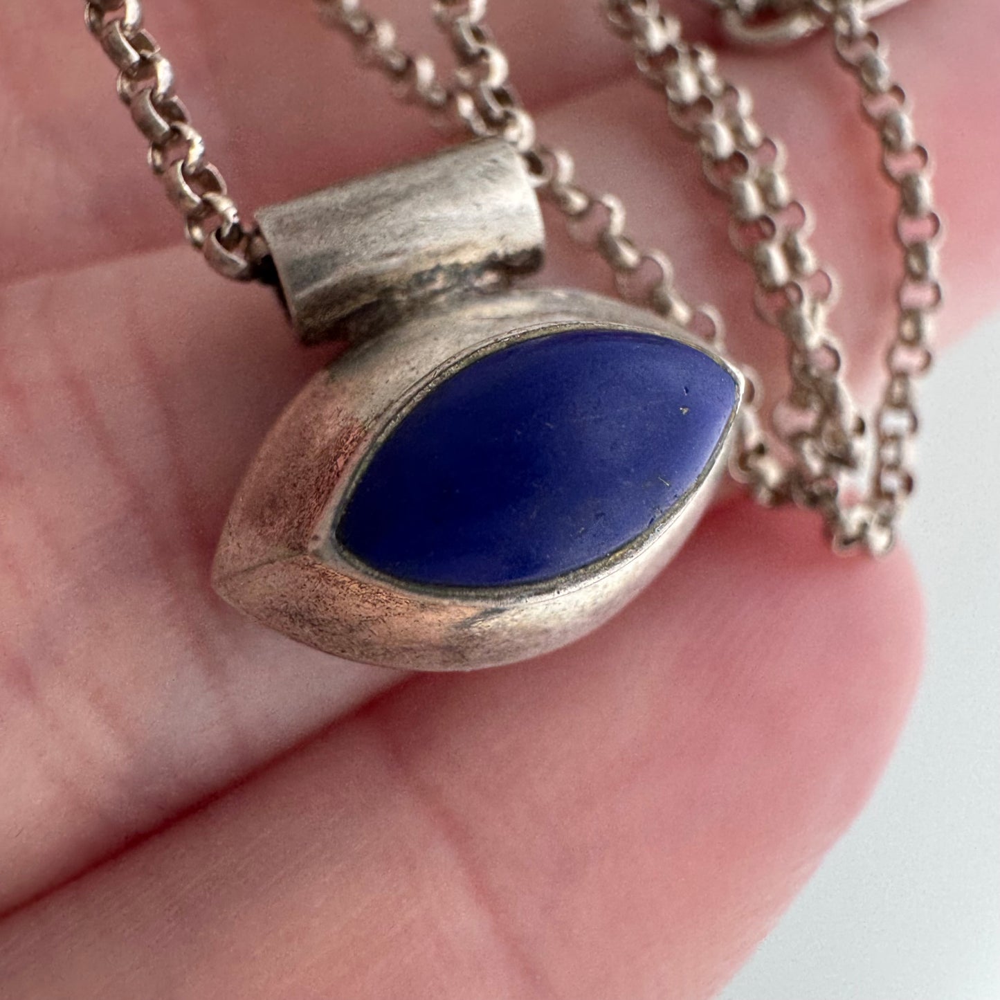 V I N T A G E // bluest eye / sterling silver third eye slider pendant necklace / 15"