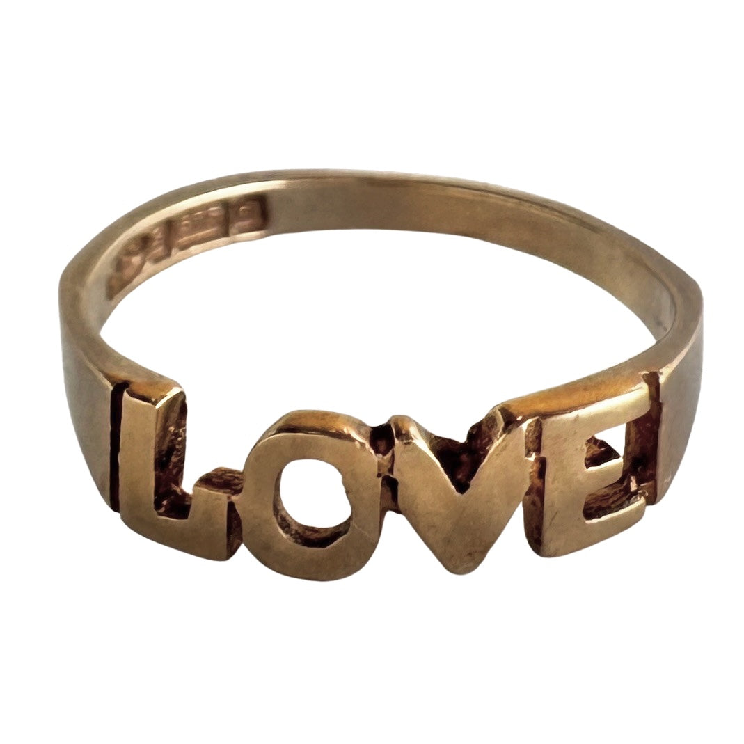 V I N T A G E // bold LOVE / 9k yellow gold LOVE word ring / size 6.25