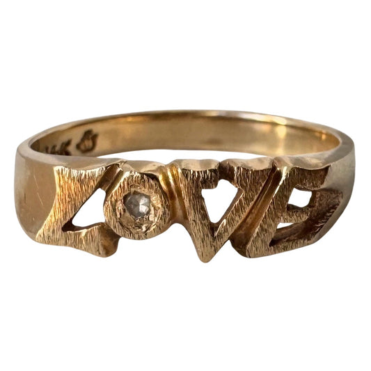 V I N T A G E // stackable LOVE / 14k gold and diamond LOVE ring / size 5.75