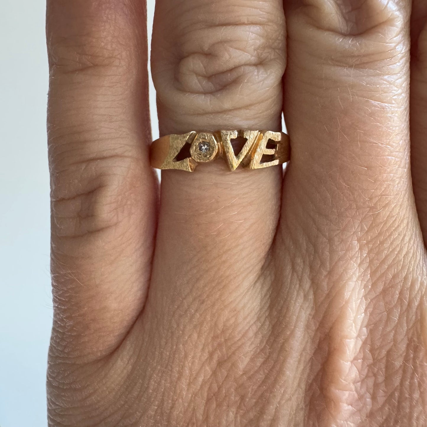 V I N T A G E // stackable LOVE / 14k gold and diamond LOVE ring / size 5.75