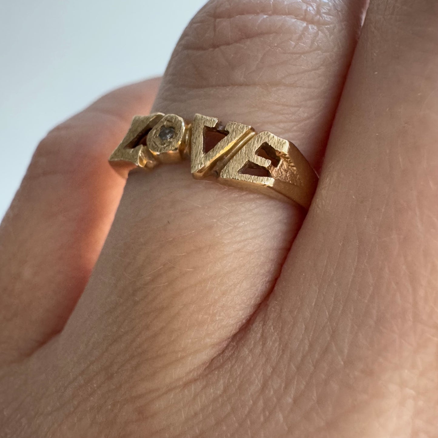 V I N T A G E // stackable LOVE / 14k gold and diamond LOVE ring / size 5.75