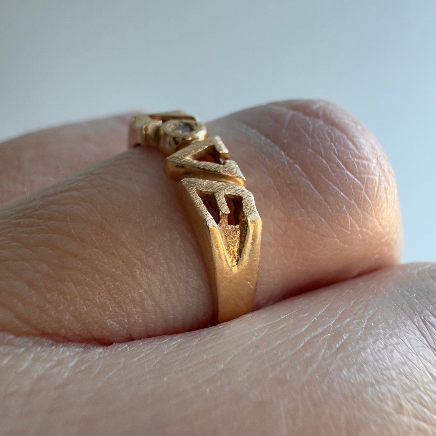 V I N T A G E // stackable LOVE / 14k gold and diamond LOVE ring / size 5.75