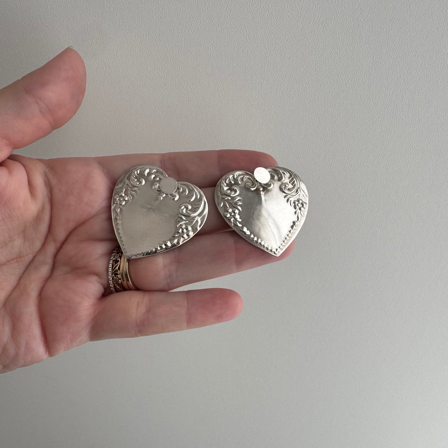 V I N T A G E // dynamic hearts / sterling silver repousse large and lightweight hearts / earring jackets