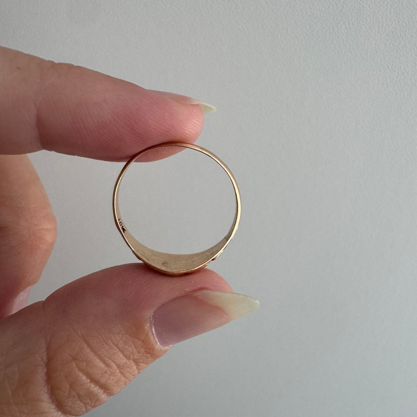 A N T I Q U E // sacred heart / 10k and enamel religious symbols signet ring / size 6.75+