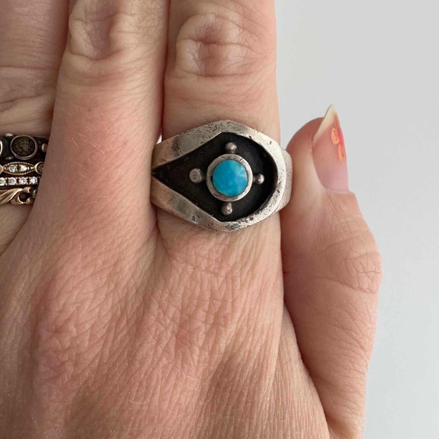 V I N T A G E // ouroboros / sterling silver and turquoise stylized snake ring / size 9.25