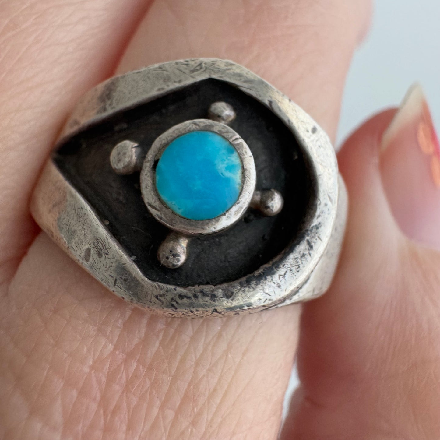 V I N T A G E // ouroboros / sterling silver and turquoise stylized snake ring / size 9.25