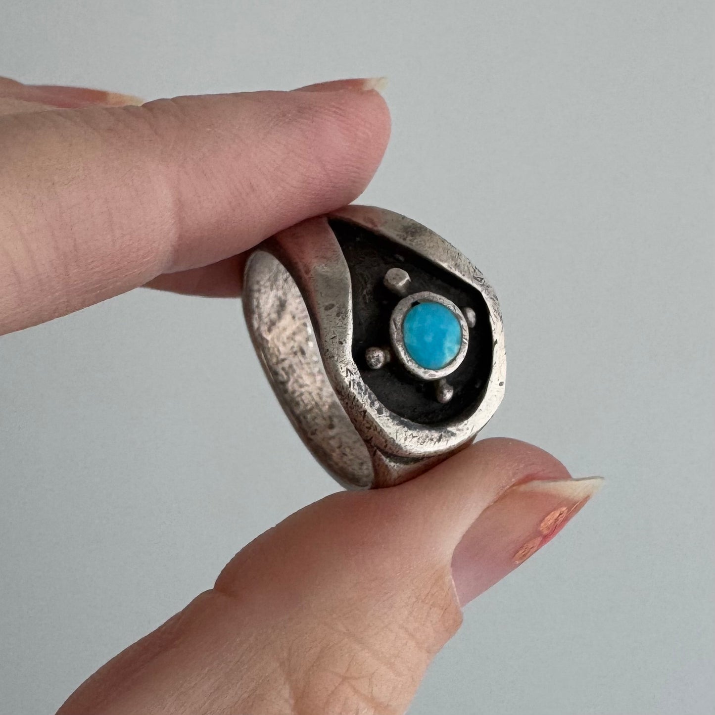 V I N T A G E // ouroboros / sterling silver and turquoise stylized snake ring / size 9.25