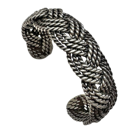 V I N T A G E // braided cuff / sterling silver braided rope wide chain / 6.75", 46g