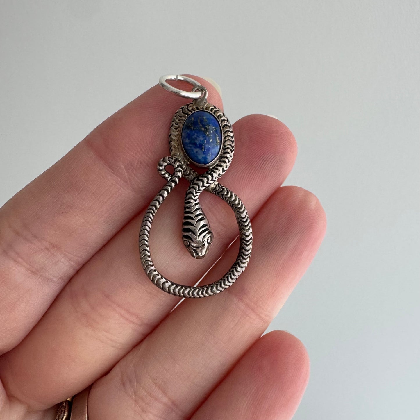 V I N T A G E / a serpent and her stone / sterling silver snake and denim lapis / a pendant