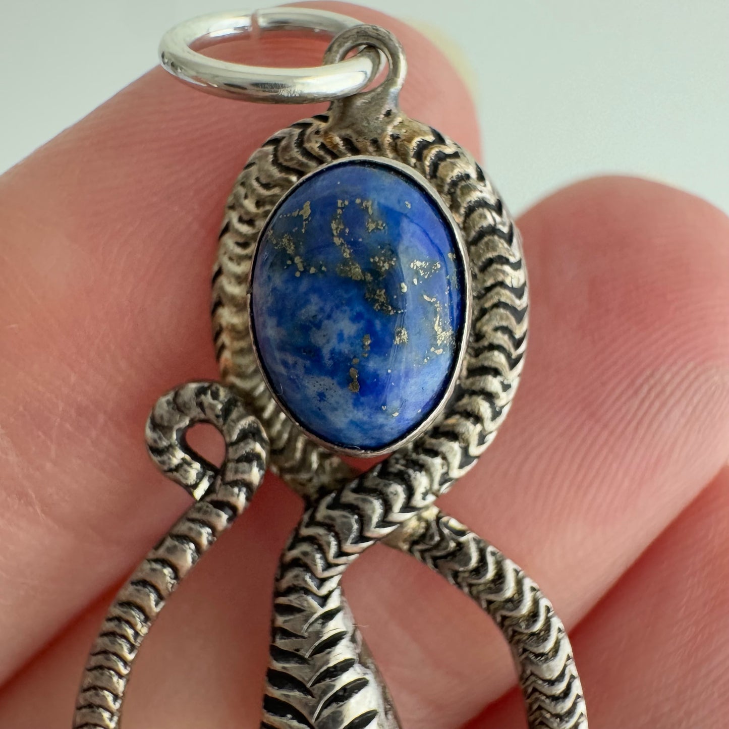 V I N T A G E / a serpent and her stone / sterling silver snake and denim lapis / a pendant