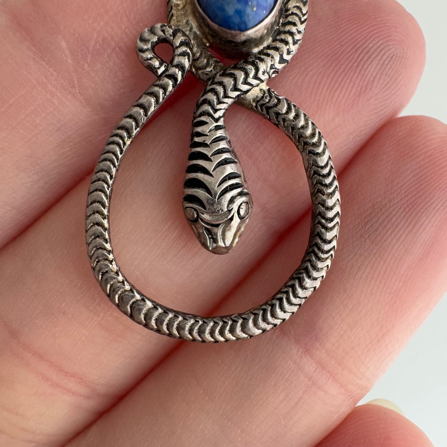 V I N T A G E / a serpent and her stone / sterling silver snake and denim lapis / a pendant